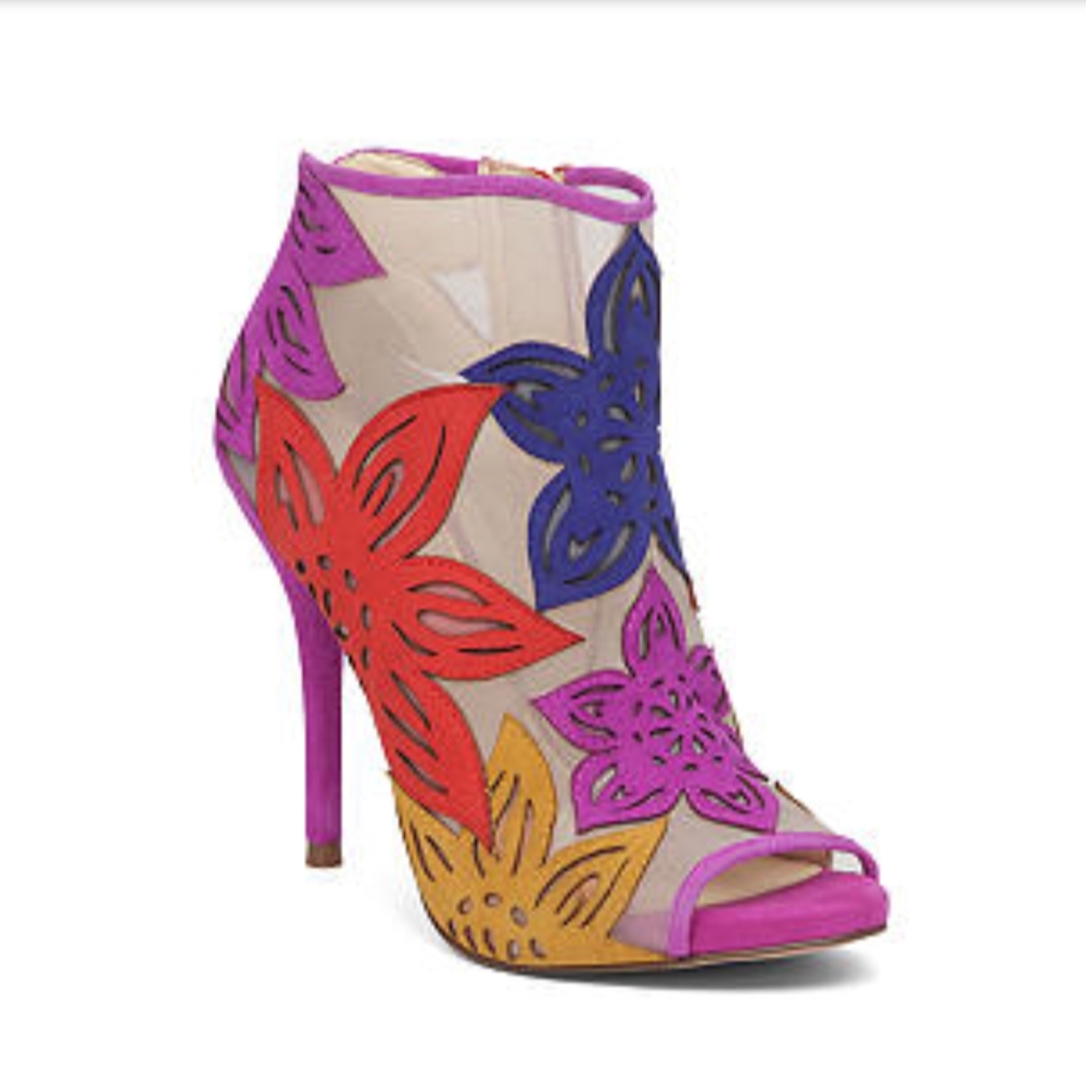 Jessica Simpson Bliths Floral & Mesh Peep-Toe Ankle Booties - Size 6